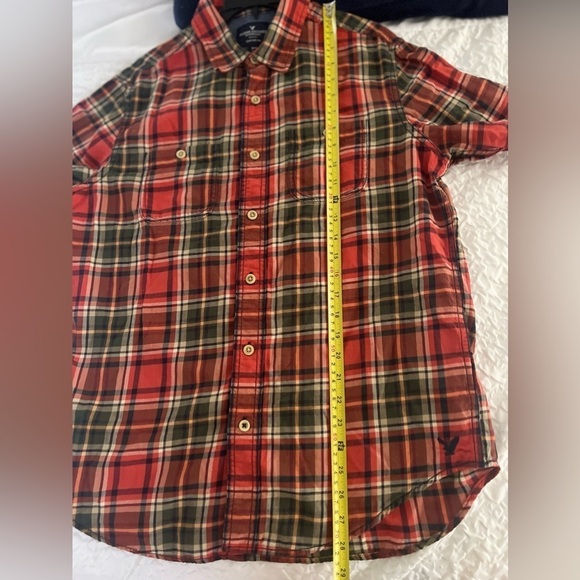 American Eagle Outfitters Orange/Green Plaid Flannel Button Down Shirt Men’s Med - Picture 7 of 8